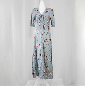 Vintage 90s Floral Short Sleeve Button Up Dress